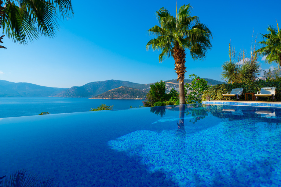 A 3 bedroom villa in Kisla Bay, Kalkan with pool and private beach platform